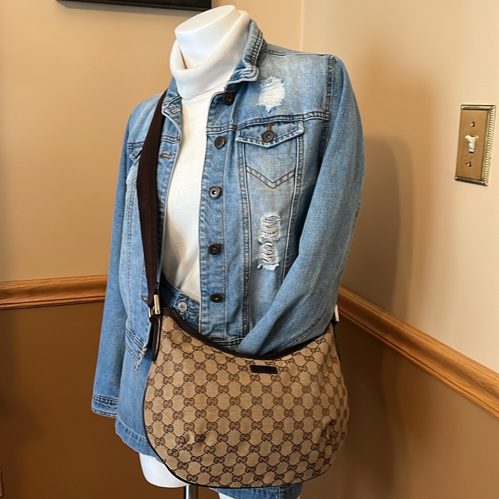 Gucci GG Canvas Web Half Moon Crossbody Bag